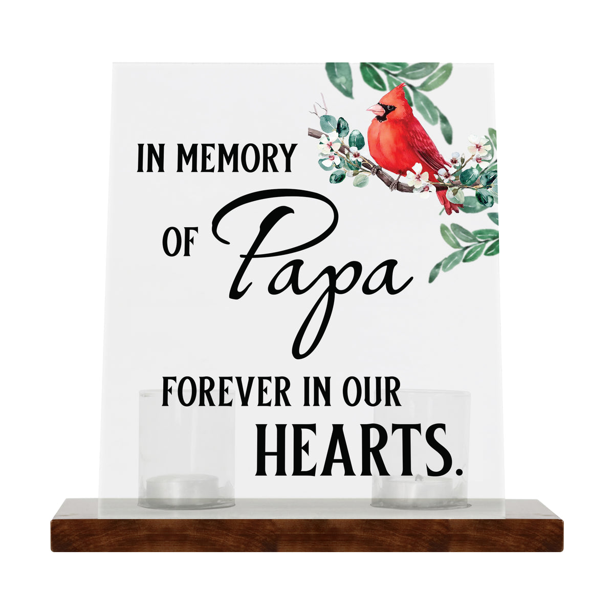 LifeSong Memorials Vintage Memorial Cardinal Acrylic Sign Candle Holder With Wood Base And Glass Votives For Home Decor | In Memory Of Papa. Acrylic candle holders, Vintage acrylic candle holders, glass candle holders for Living Room, Bedroom, Kitchen, Dining Room, and Entryways decor perfect memorial bereavement keepsake gift ideas for Family &amp; Friends.