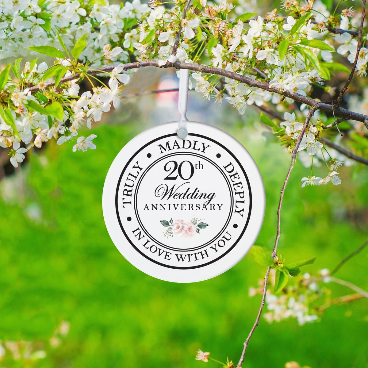 20th Wedding Anniversary White Ornament With Inspirational Message Gift Ideas - Truly, Madly, Deeply In Love With You - LifeSong Milestones