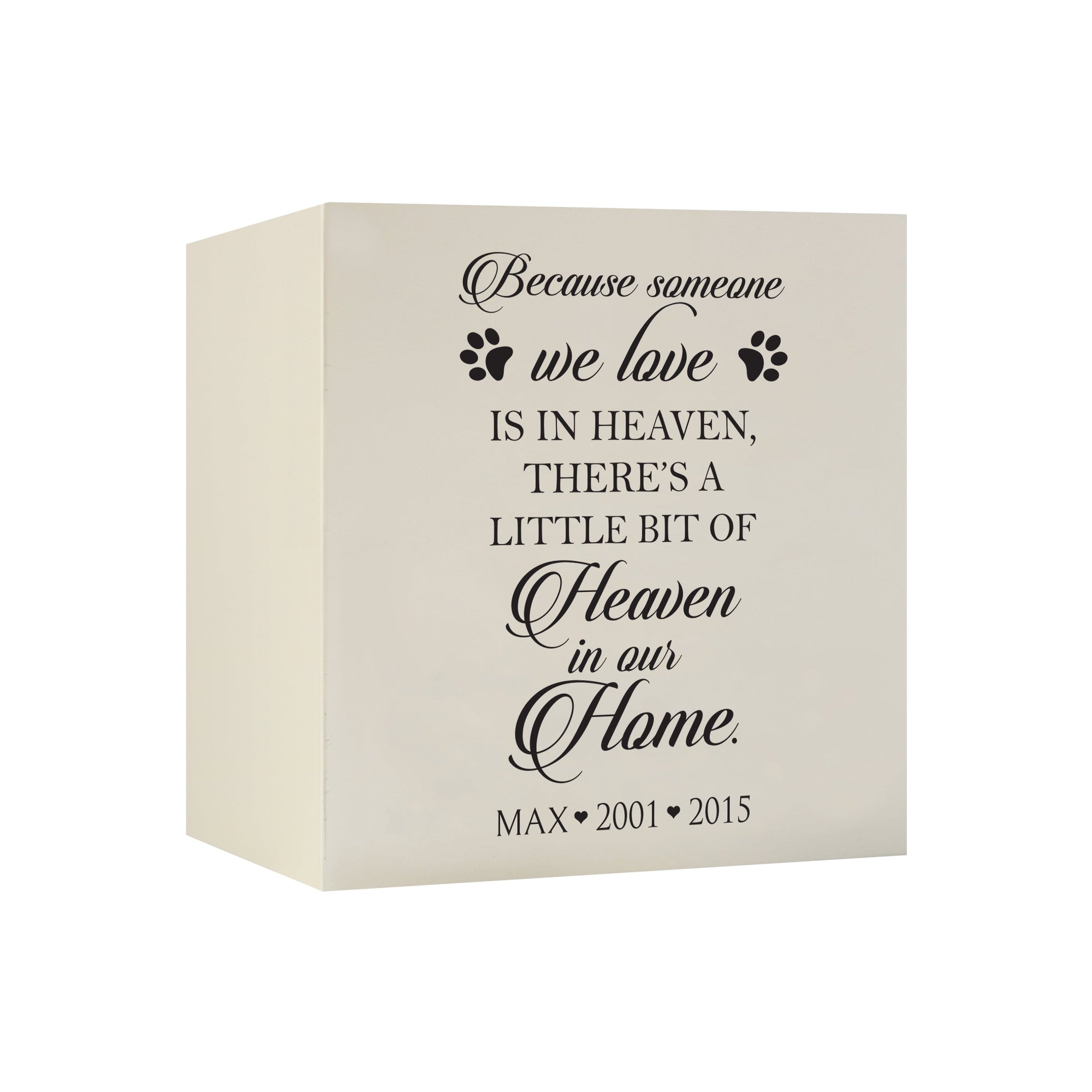Pet Memorial Shadow Box Cremation Urn for Dog or Cat - Because Someone We Love Is In Heaven