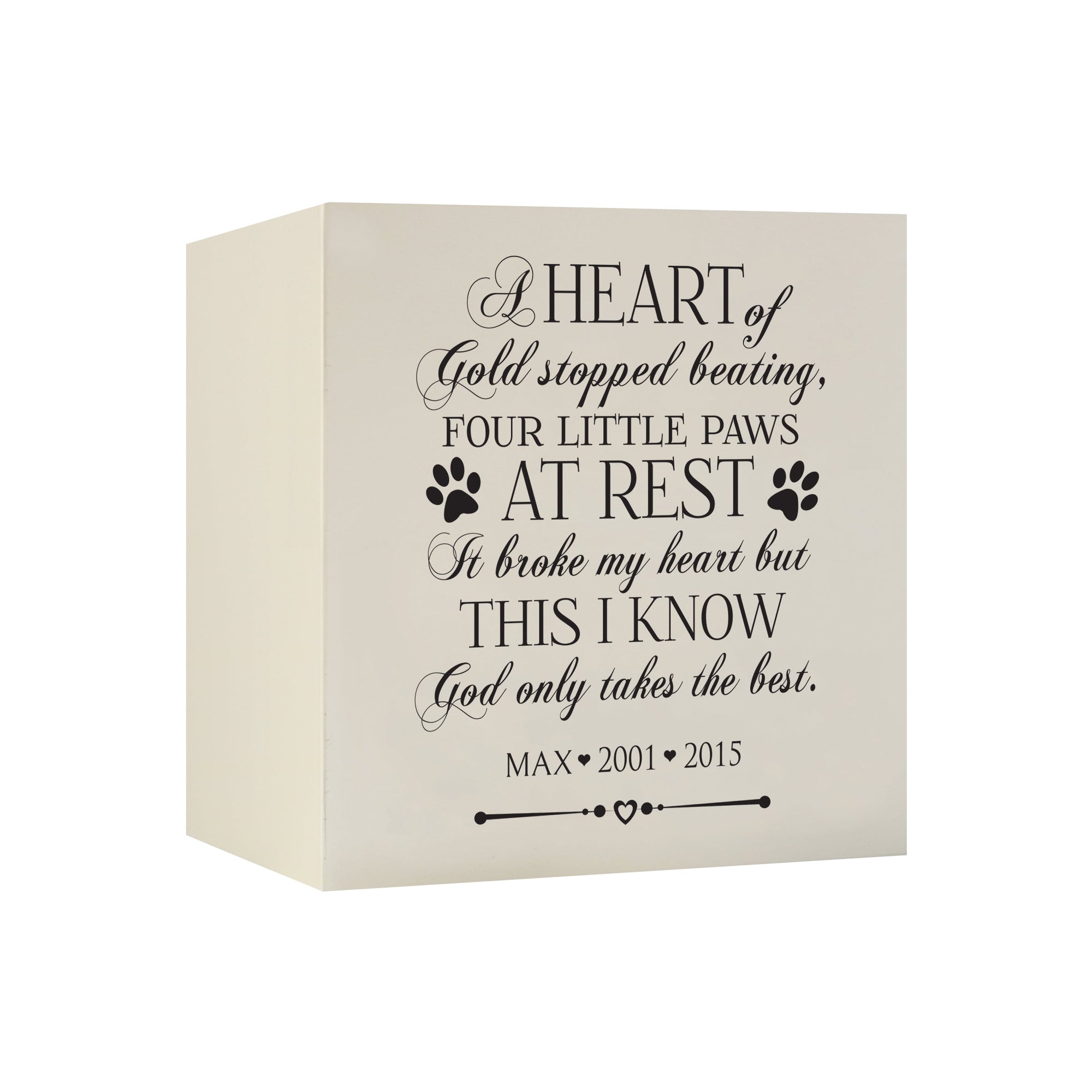 Pet Memorial Shadow Box Cremation Urn for Dog or Cat - A Heart Of Gold