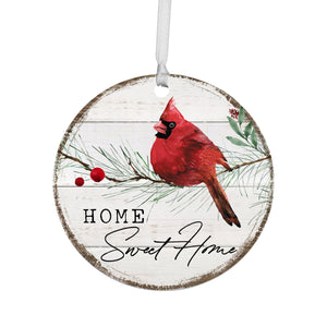 Wooden Hanging Christmas Ornament Red Cardinal Home Sweet Home