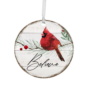 Wooden Hanging Christmas Ornament Red Cardinal Believe