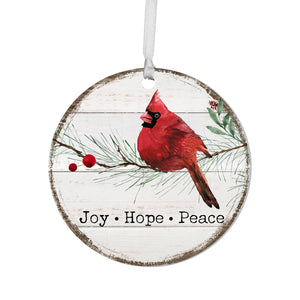 Wooden Hanging Christmas Ornament Red Cardinal Joy Peace Hope