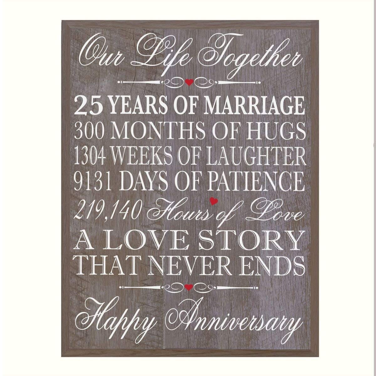 25th Wedding Anniversary Wall Plaque Gift - LifeSong Milestones