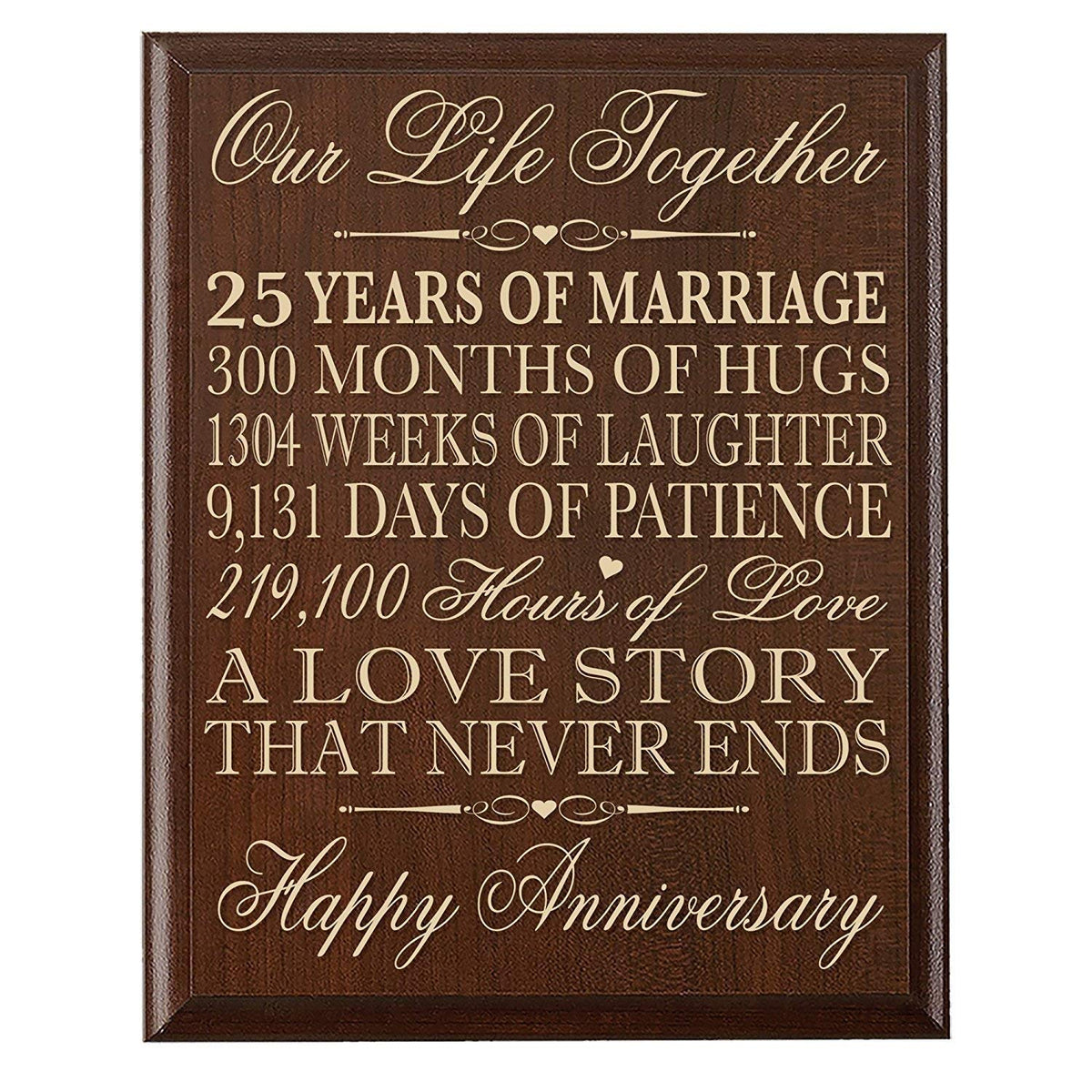 25th Wedding Anniversary Wall Plaque Gift &quot;Our Life Together&quot; - LifeSong Milestones