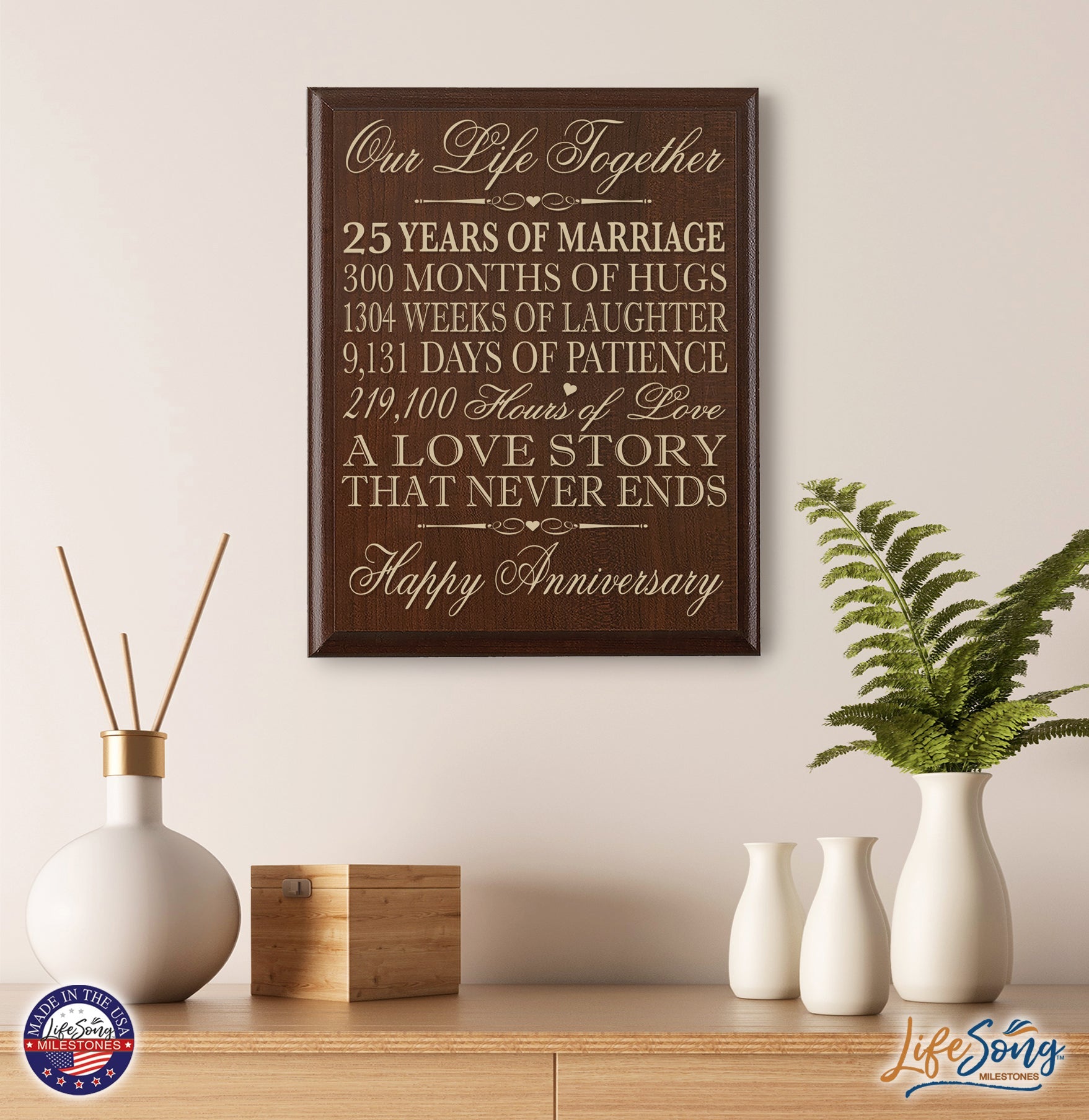 25th Wedding Anniversary Wall Plaque Gift "Our Life Together" - LifeSong Milestones
