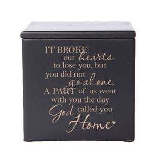 Wooden Memorial Cremation Urn Keepsake Box for Human or Pet Ashes - It Broke Our Hearts