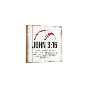 Rustic Wooden Baseball Shadow Box Shelf Décor With Inspiring Bible Verses - John 3:16