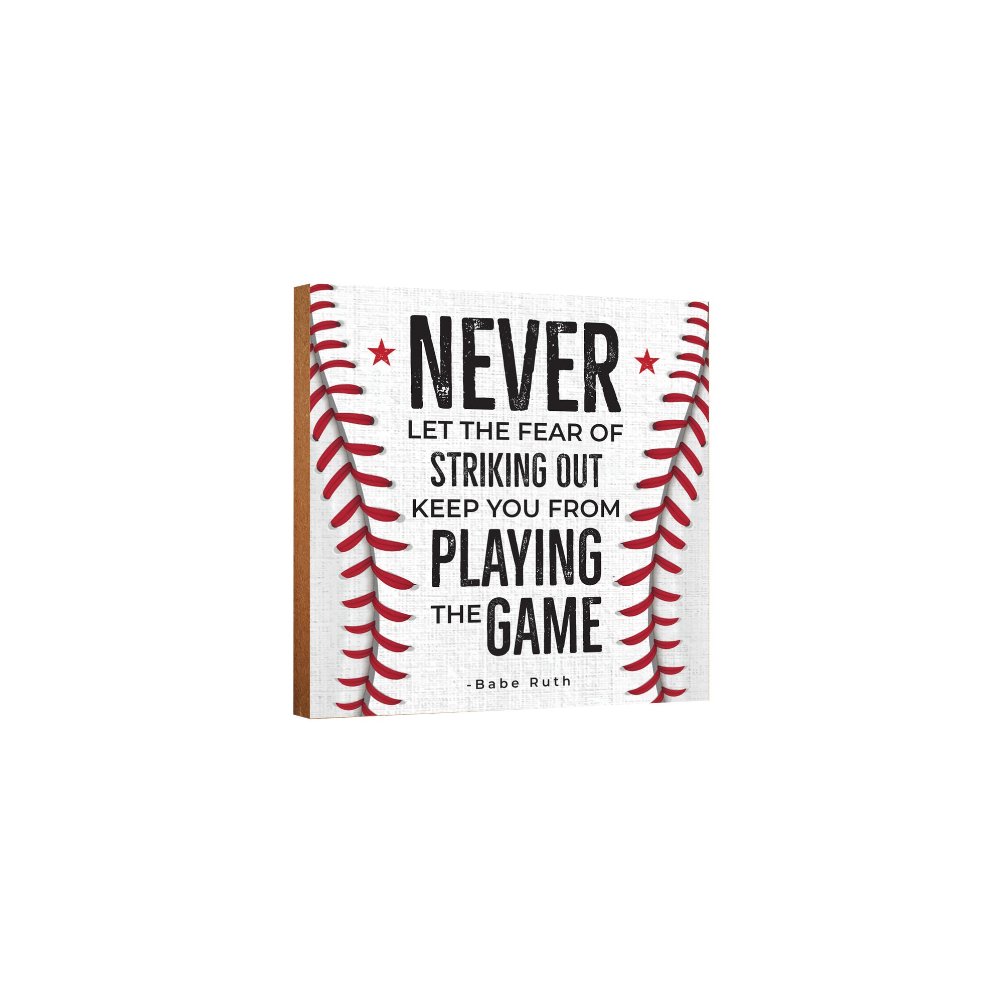 Rustic Wooden Baseball Shadow Box Shelf Décor With Inspiring Bible Verses - Never Let The Fear