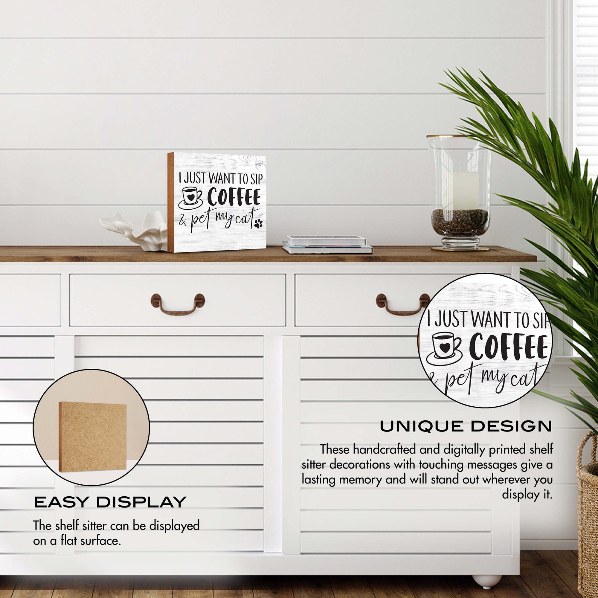 Wooden Shelf Decor and Tabletop Signs with Pet Verses - Pet My Cat