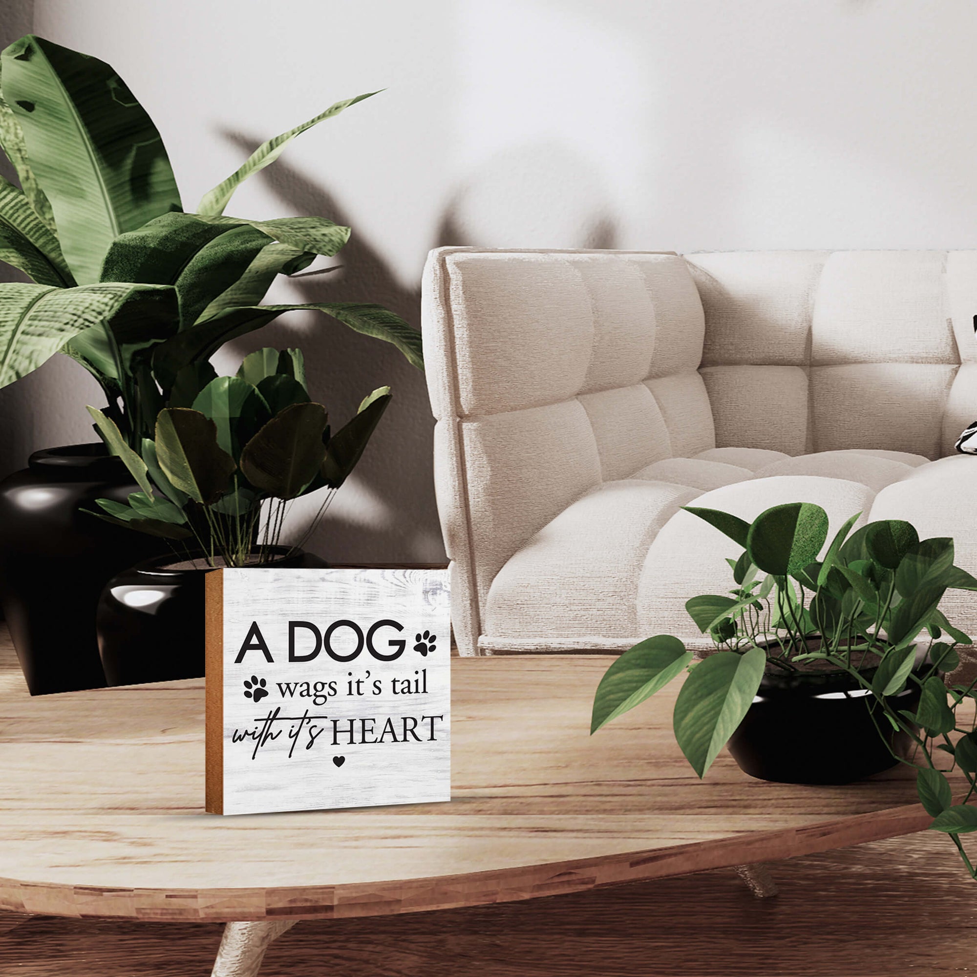 Wooden Shelf Decor and Tabletop Signs with Pet Verses - A Dog Wags Its Tail