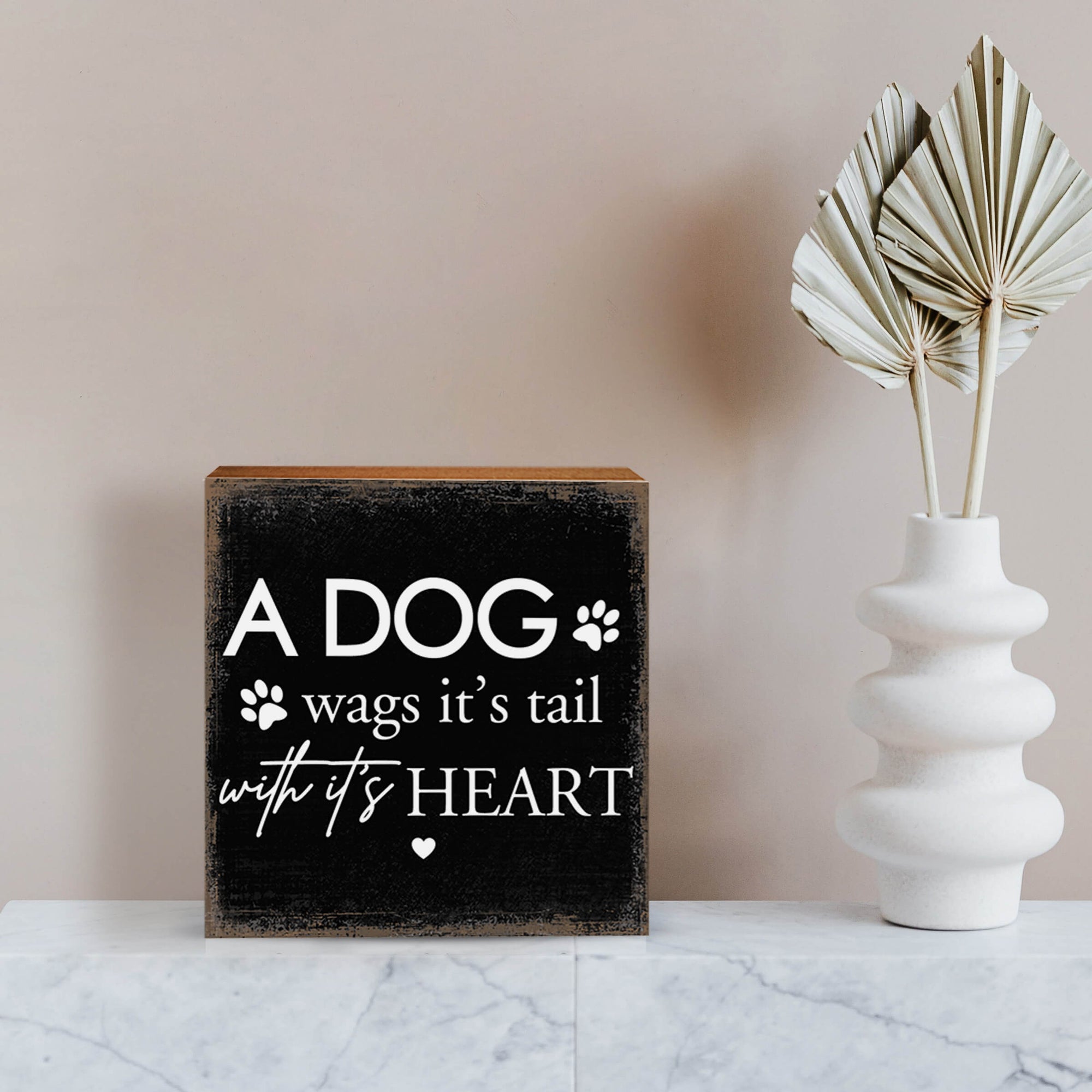Wooden Shelf Decor and Tabletop Signs with Pet Verses - A Dog Wags Its Tail