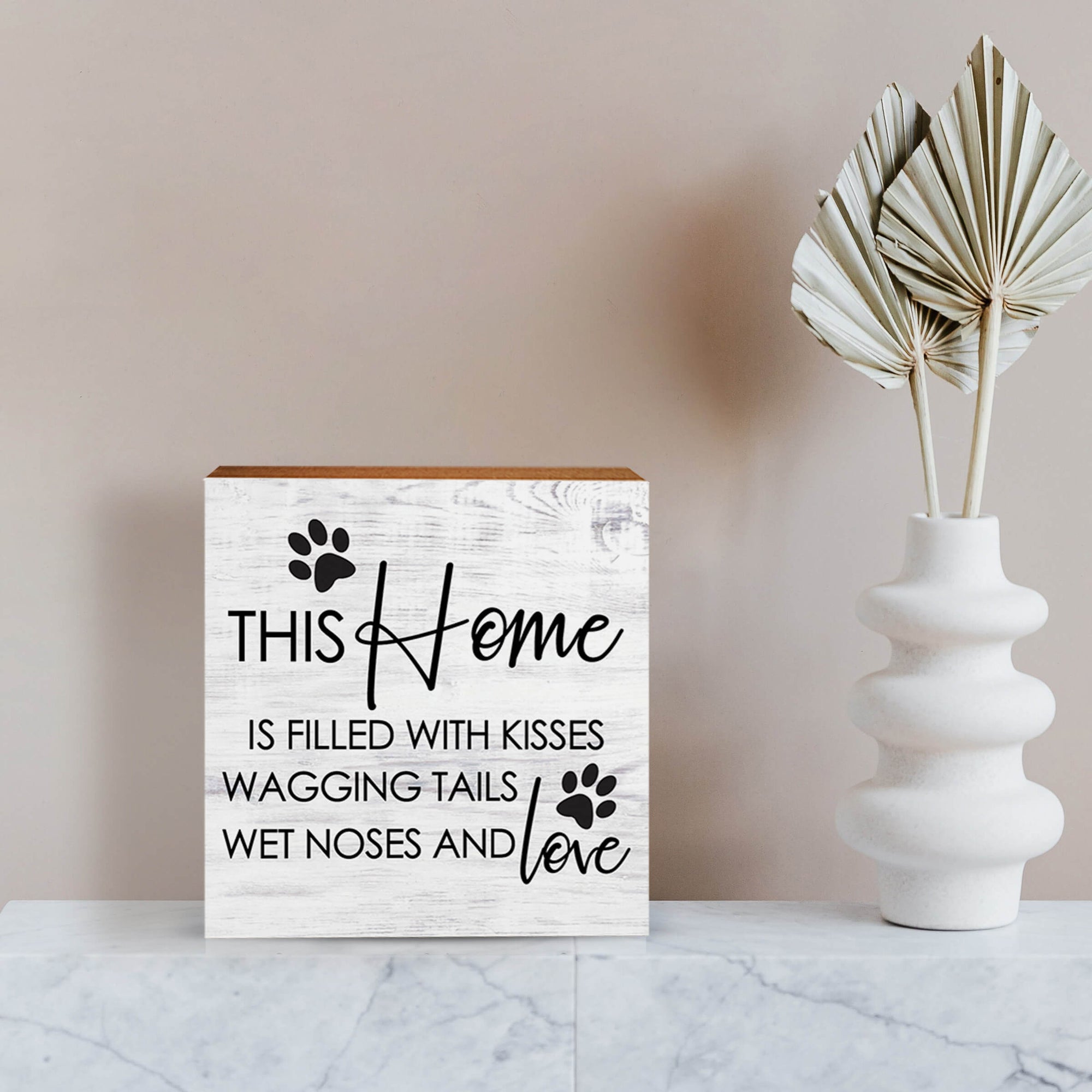 Wooden Shelf Decor and Tabletop Signs with Pet Verses - This Home Is Filled