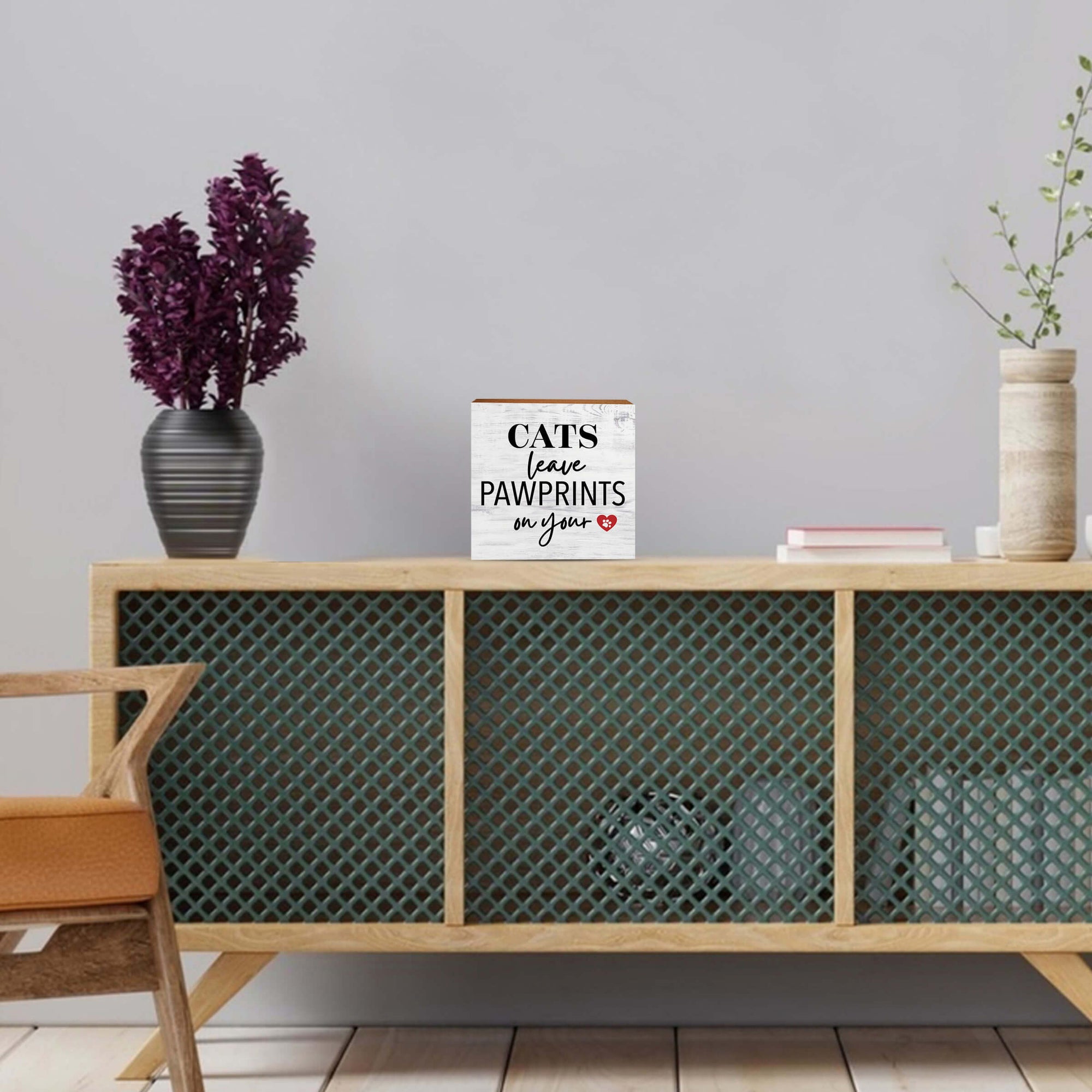 Wooden Shelf Decor and Tabletop Signs with Pet Verses - Cats Leave Pawprints