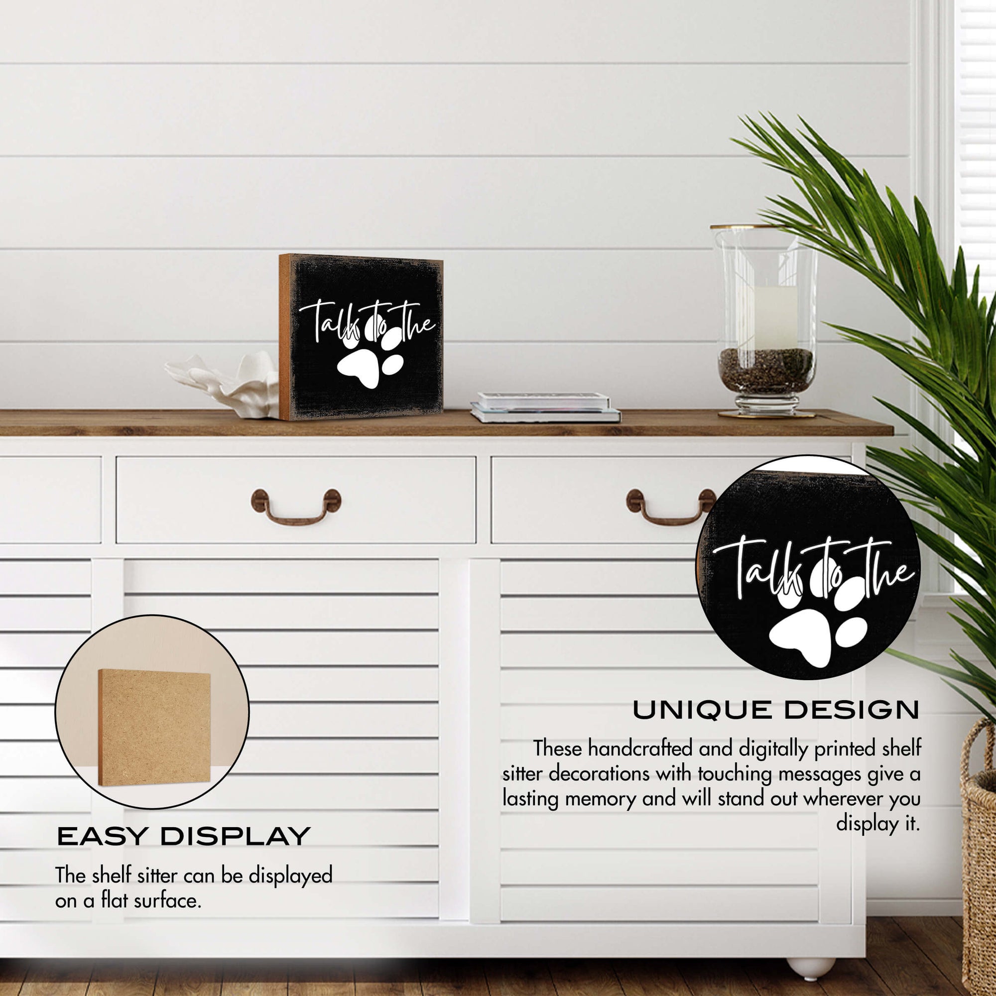 Wooden Shelf Decor and Tabletop Signs with Pet Verses - Talk To The Paws