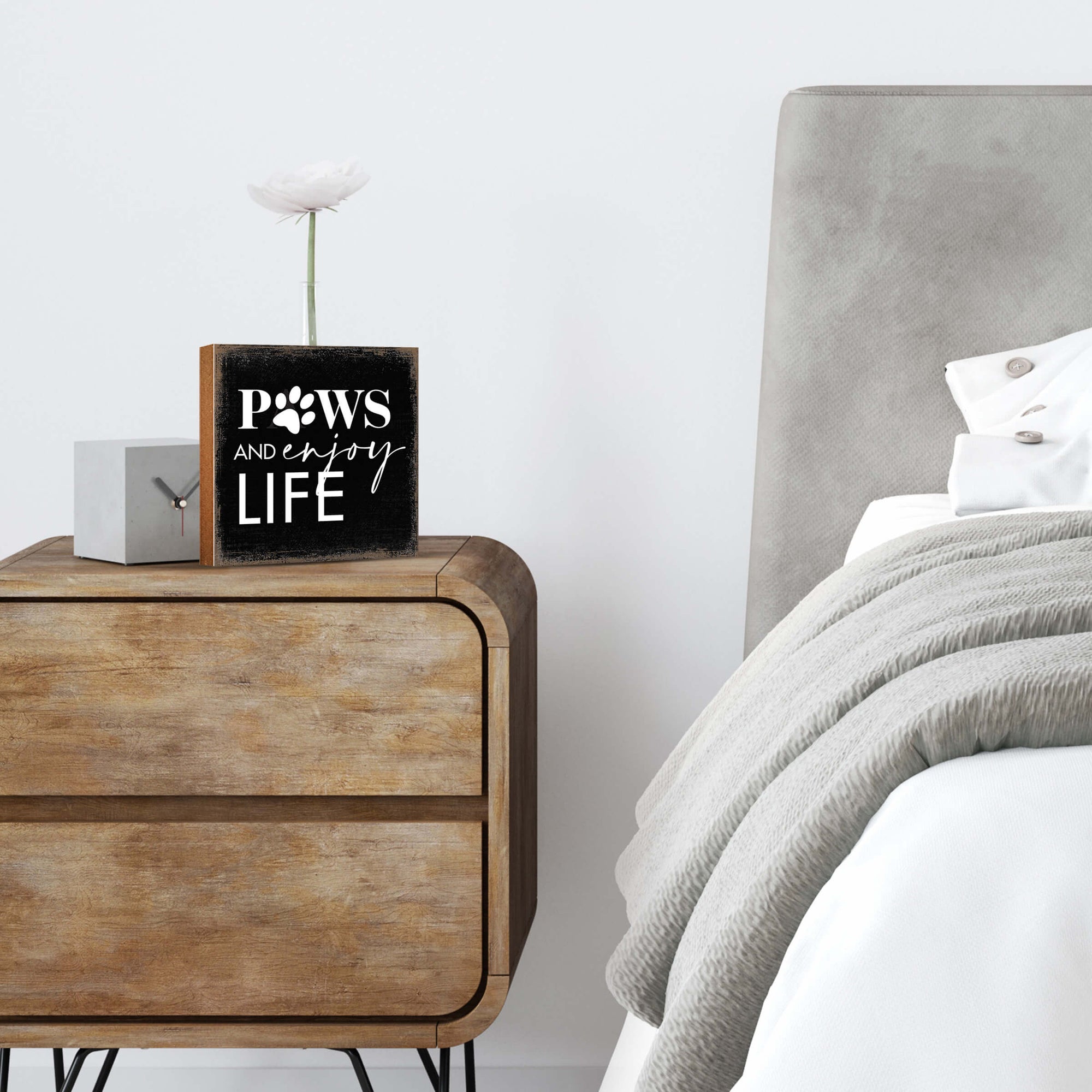 Wooden Shelf Decor and Tabletop Signs with Pet Verses - Paws and Enjoy