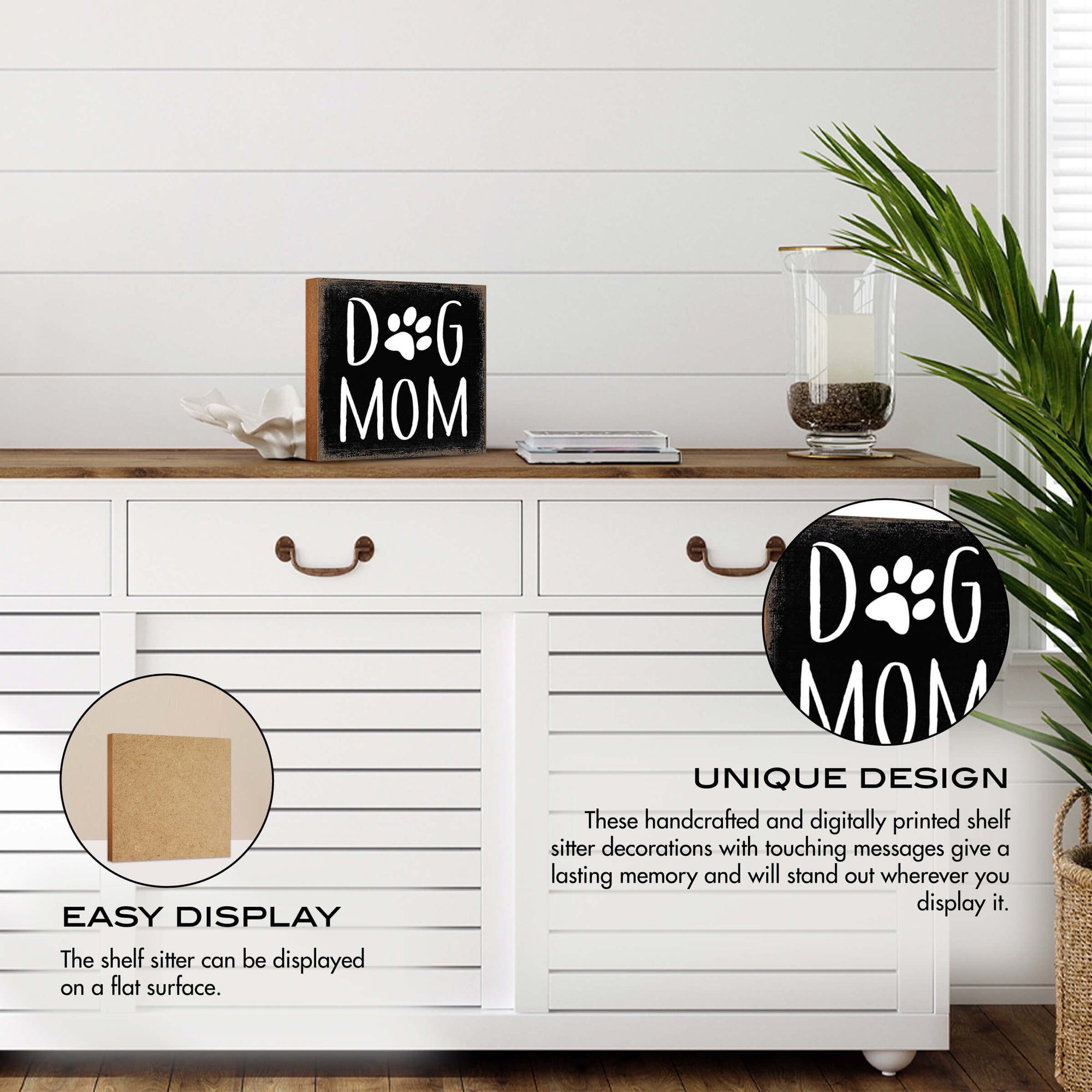 Wooden Shelf Decor and Tabletop Signs with Pet Verses - Dog Mom