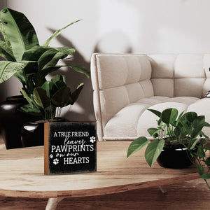 Wooden Shelf Decor and Tabletop Signs with Pet Verses - Leaves Pawprints