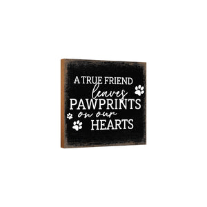 Wooden Shelf Decor and Tabletop Signs with Pet Verses - Leaves Pawprints