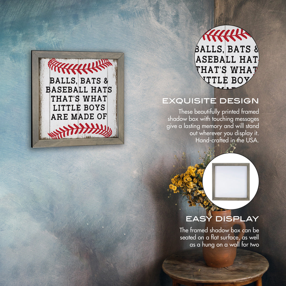 Elevate your living space with our elegant baseball framed shadow box shelf décor