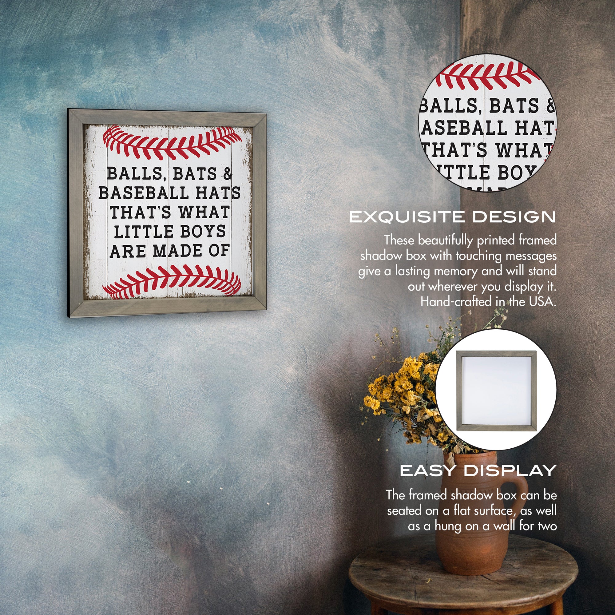 Elevate your living space with our elegant baseball framed shadow box shelf décor