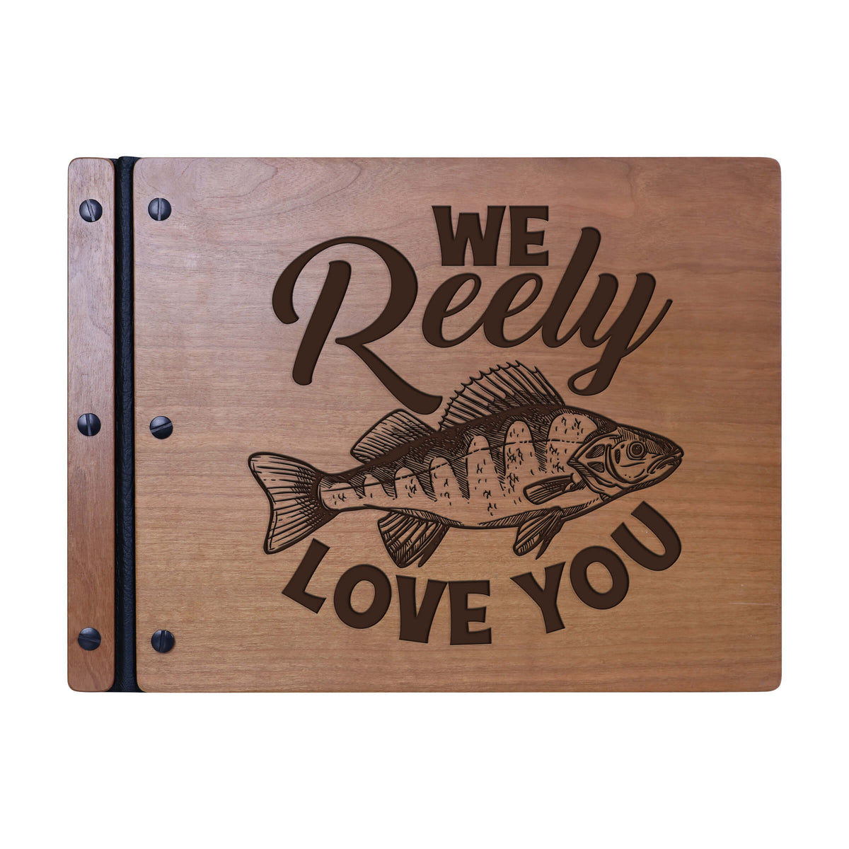 Wooden Memorial Large Guestbook with Fisherman Verse for Funeral Service - We Reely Love You