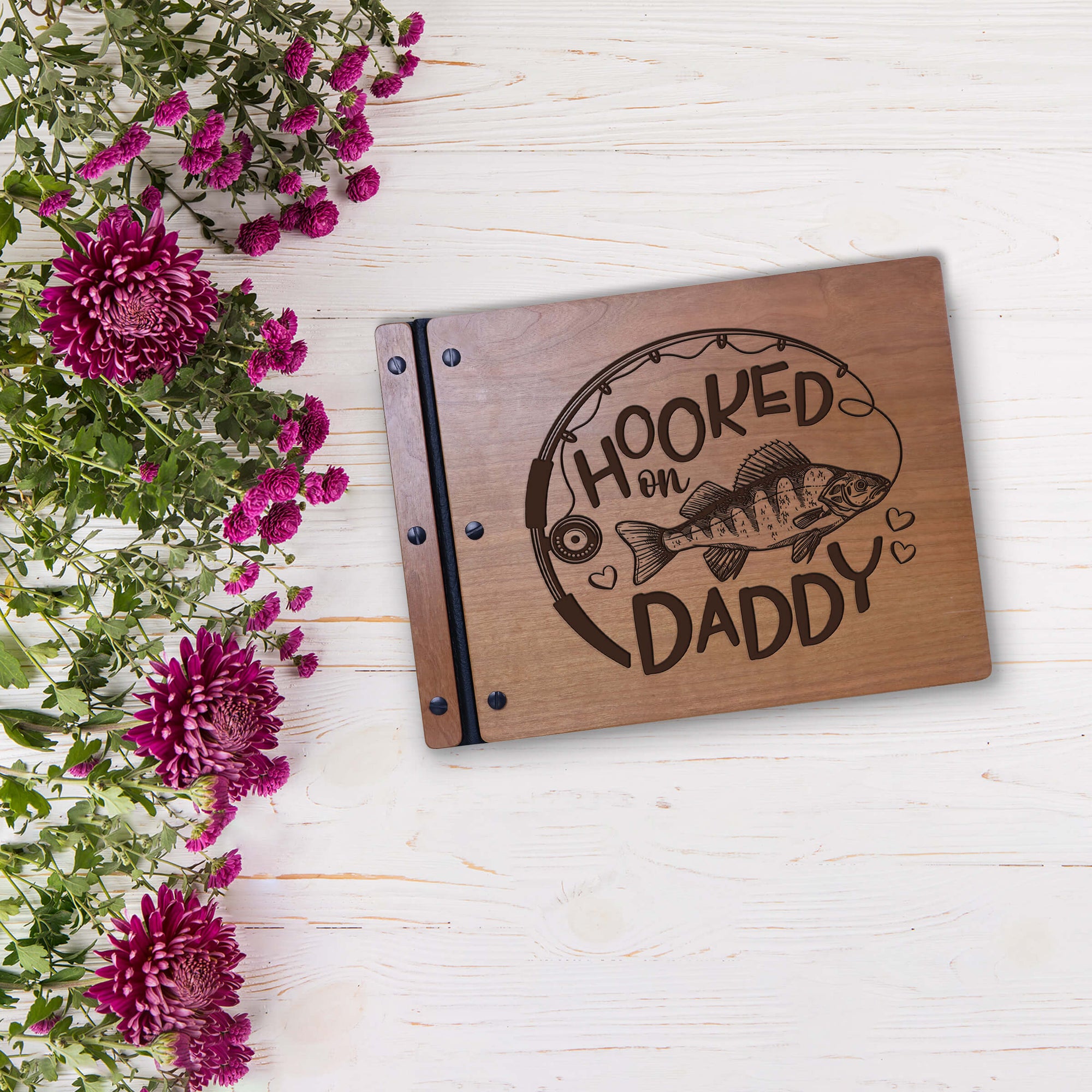 Wooden Memorial Large Guestbook with Fisherman Verse for Funeral Service - Hooked On Daddy