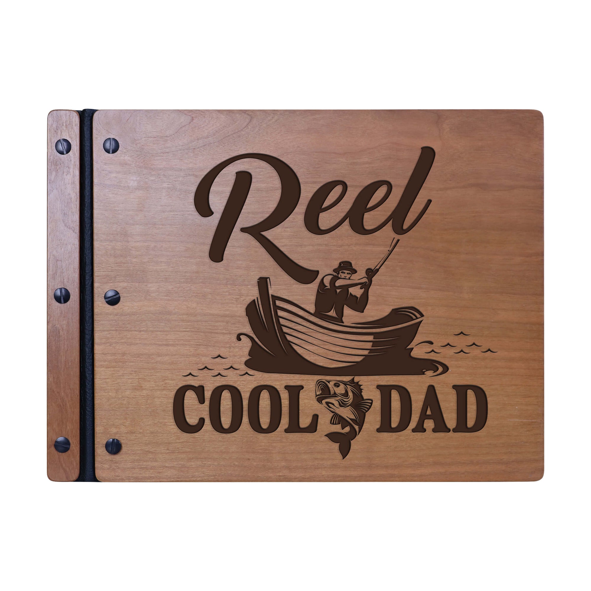 Wooden Memorial Large Guestbook with Fisherman Verse for Funeral Service - Reel Cool Dad