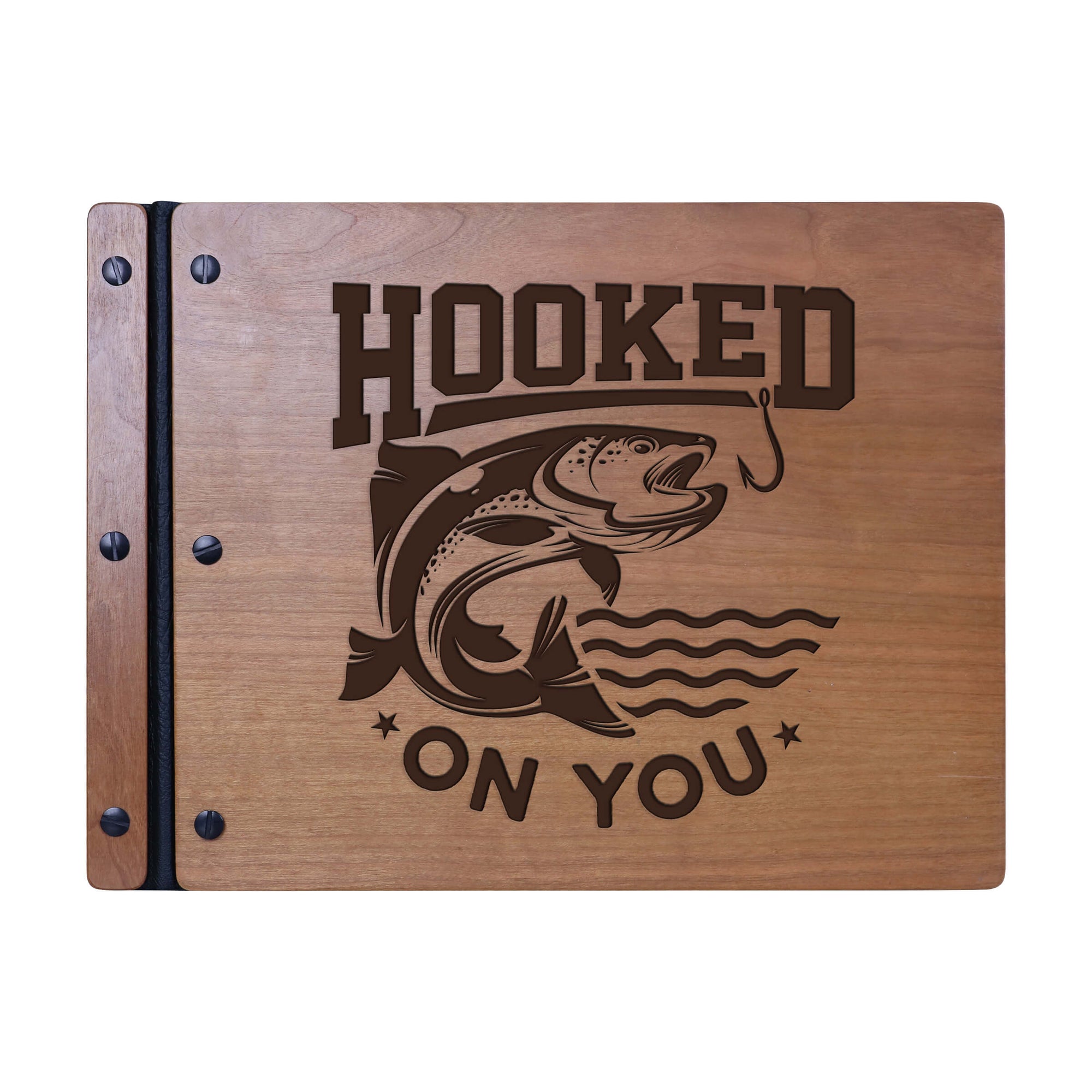Wooden Memorial Large Guestbook with Fisherman Verse for Funeral Service - Hooked On You