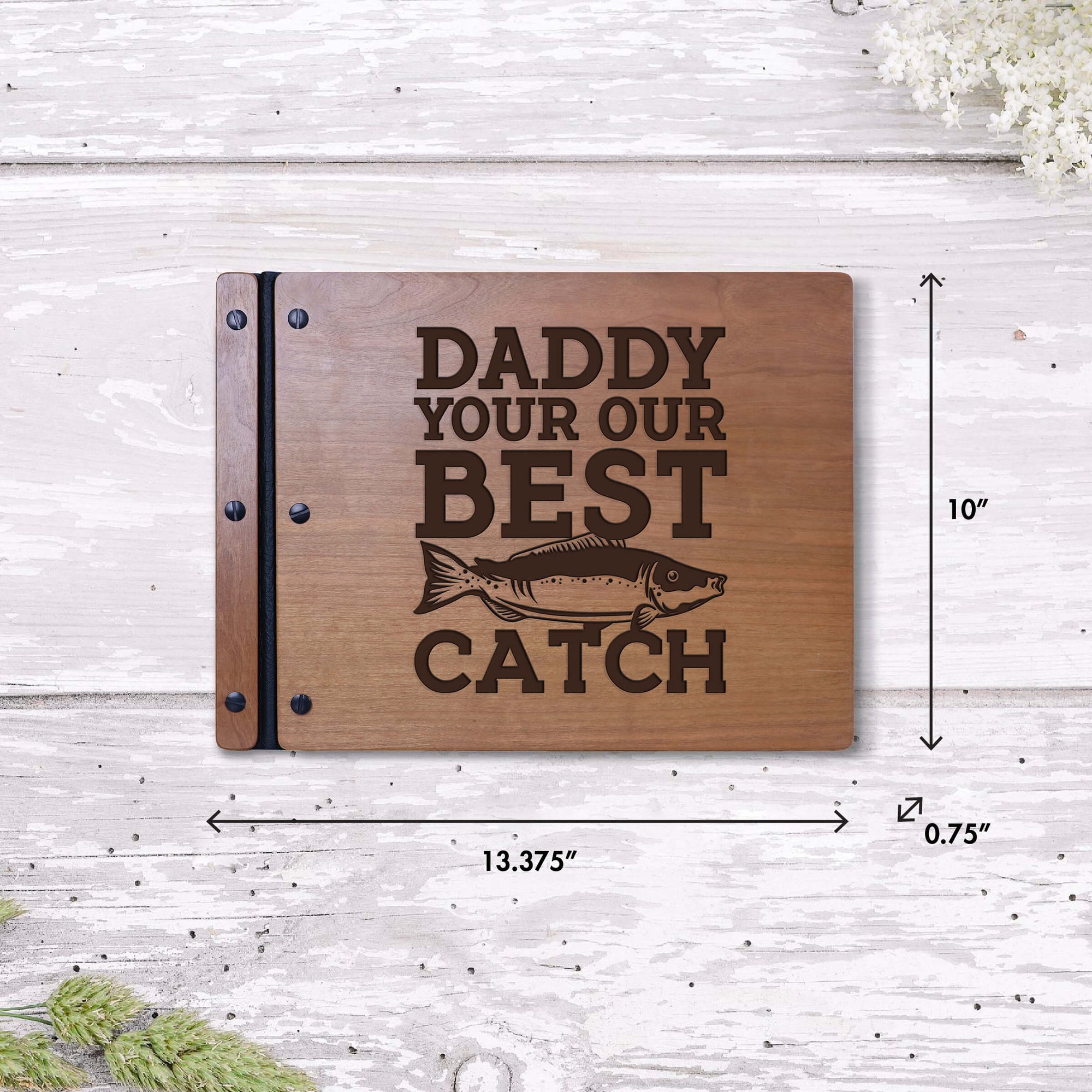 Wooden Memorial Large Guestbook with Fisherman Verse for Funeral Service - Daddy Your Our Best Catch