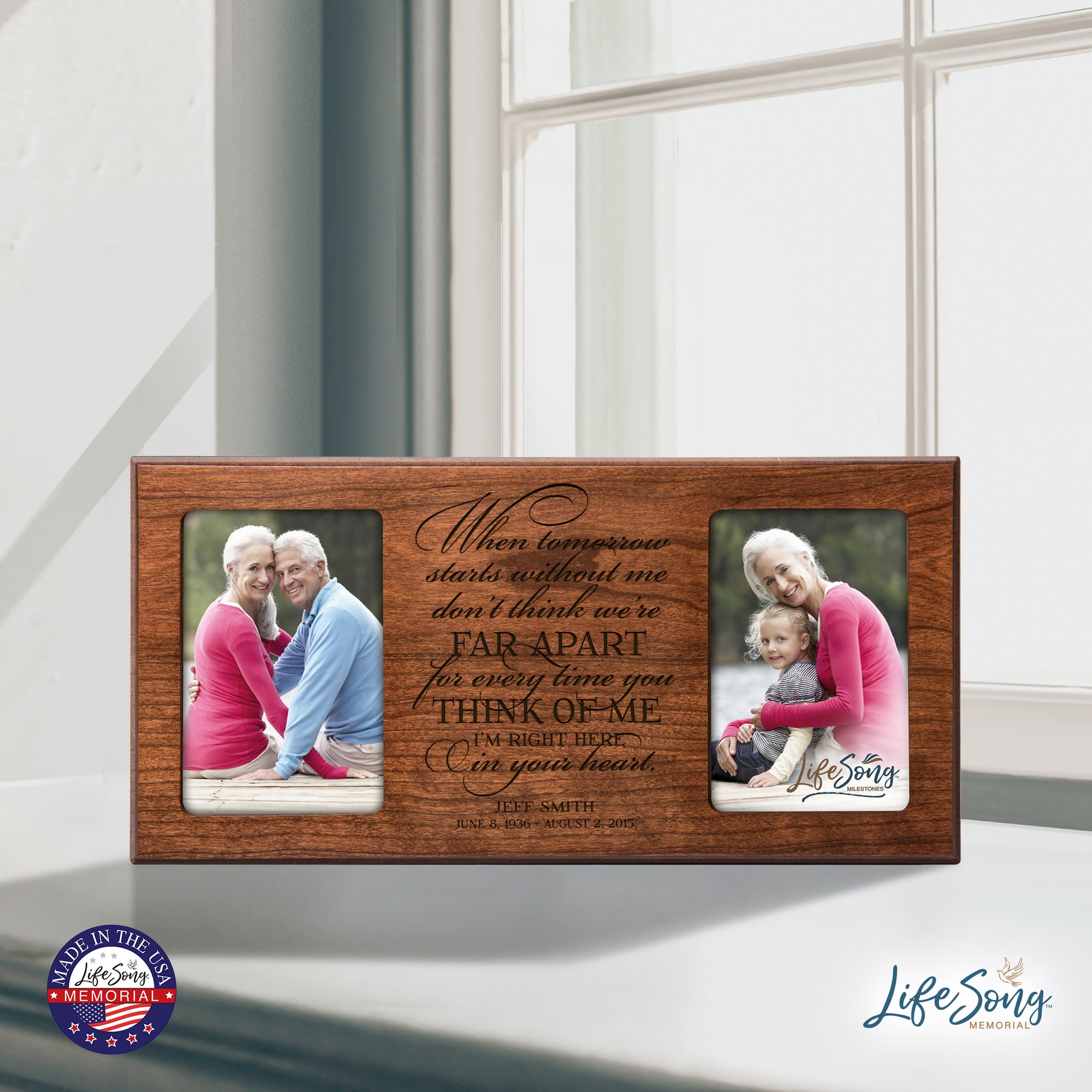 Custom Wooden Memorial Double Picture Frame holds 2-4x6 photo - In Your Heart