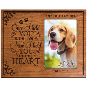 8x10 Cherry Pet Memorial Picture Frame with the phrase "Once I Held You In My Arms"