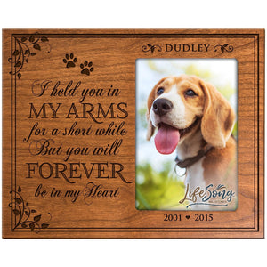 8x10 Cherry Pet Memorial Picture Frame with the phrase "I Held You In My Arms"