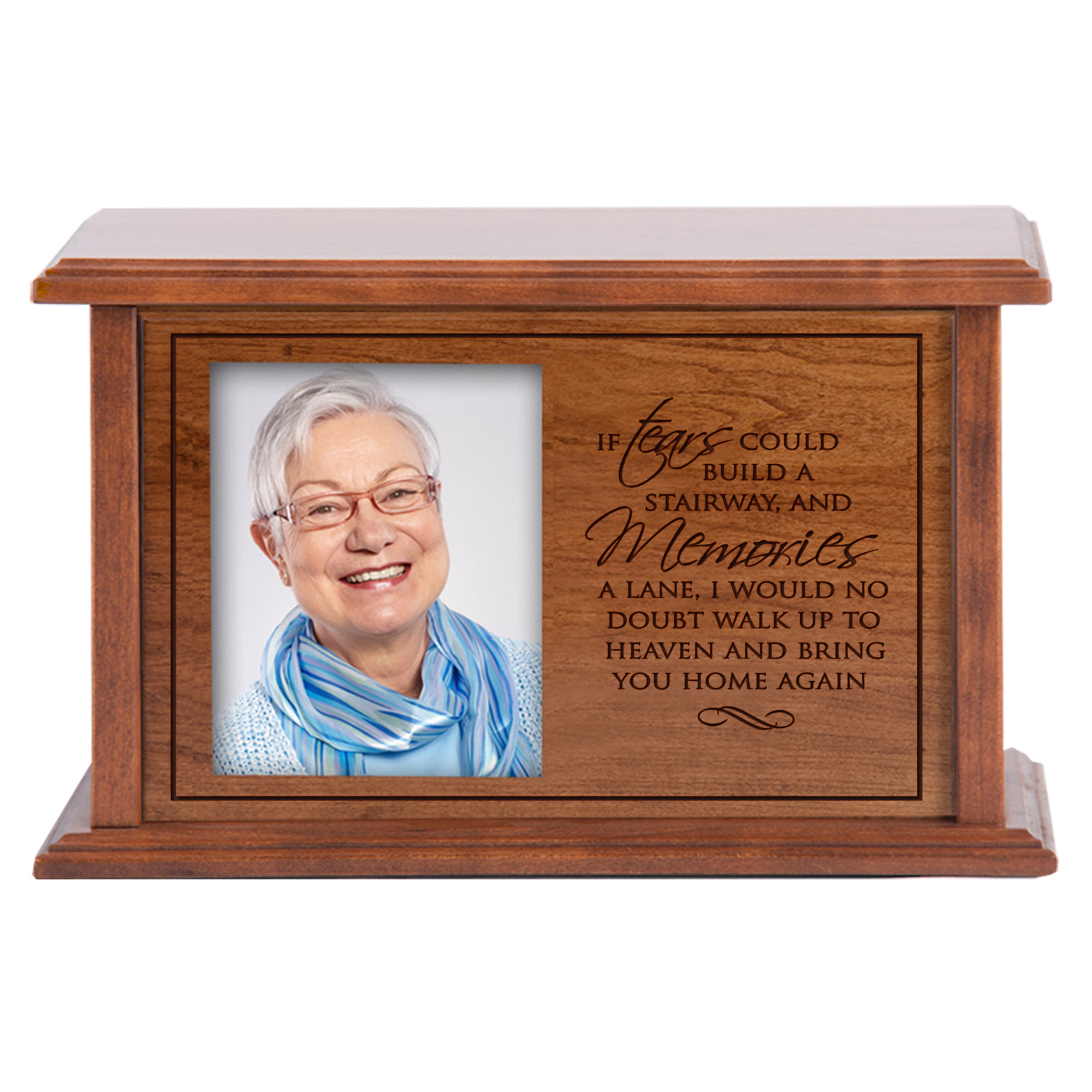 LifeSong Milestones Personalized Cremation Urn for Adult Humans With 4x5 Photo Medium Cherry Finish Wooden Adult Urns For Human Ashes - 10.5 x 7.5 x 6.5