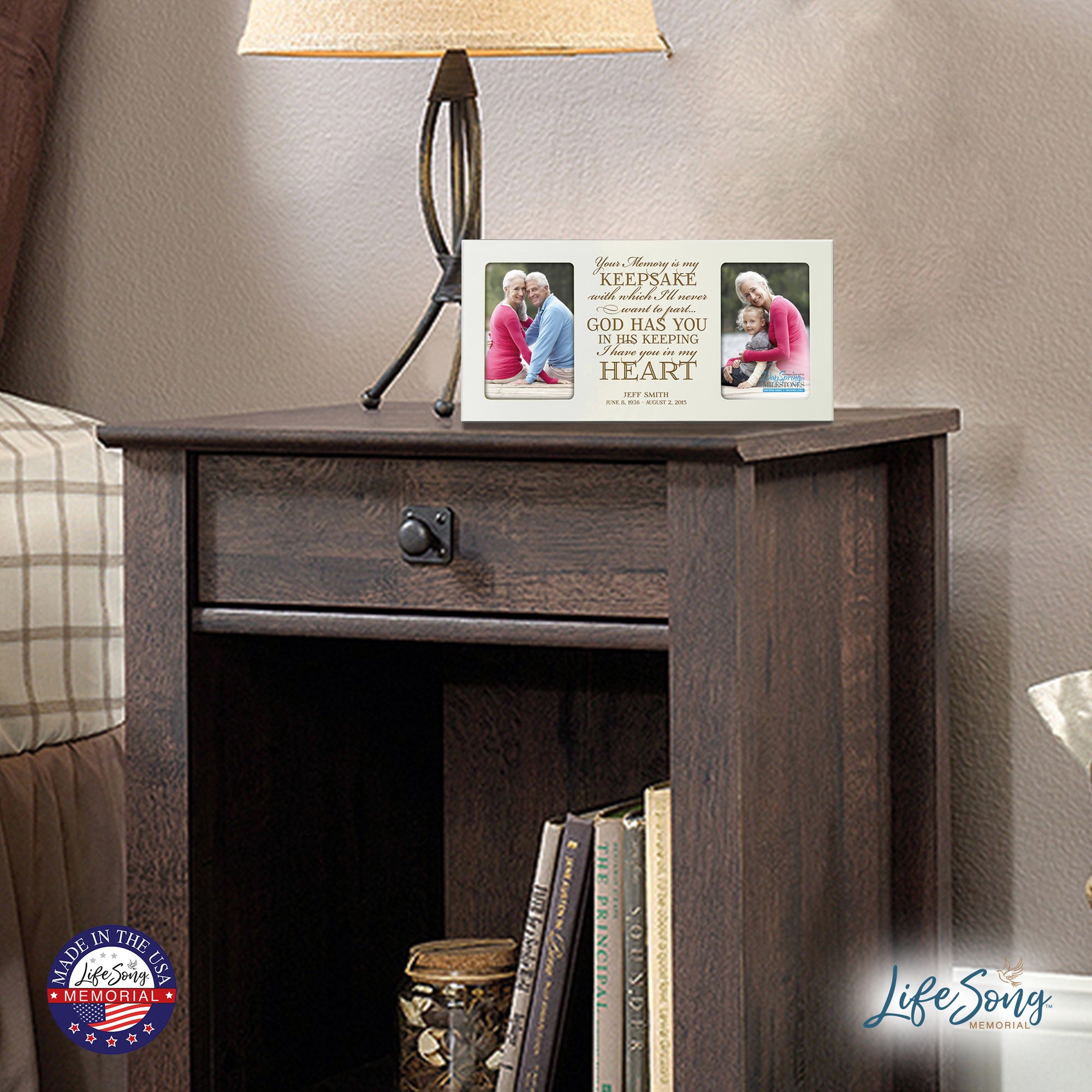 Custom Wooden Memorial Double Picture Frame holds 2-4x6 photo - Your Memory