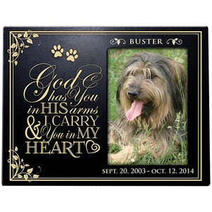 8x10 Black Pet Memorial Picture Frame with the phrase "God Has You In His Arms"