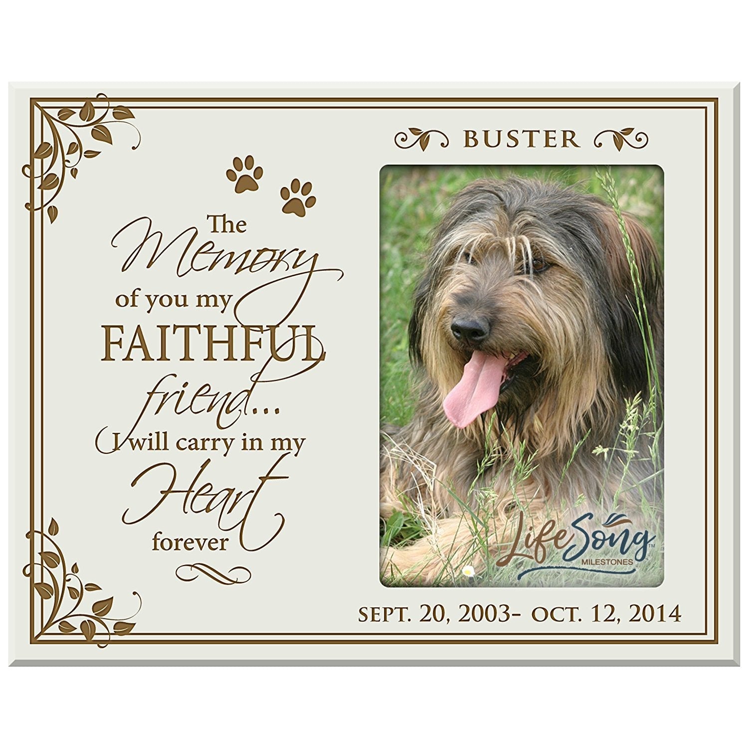 8x10 Ivory Pet Memorial Picture Frame with the phrase "In Memory of You My Faithful Friend"