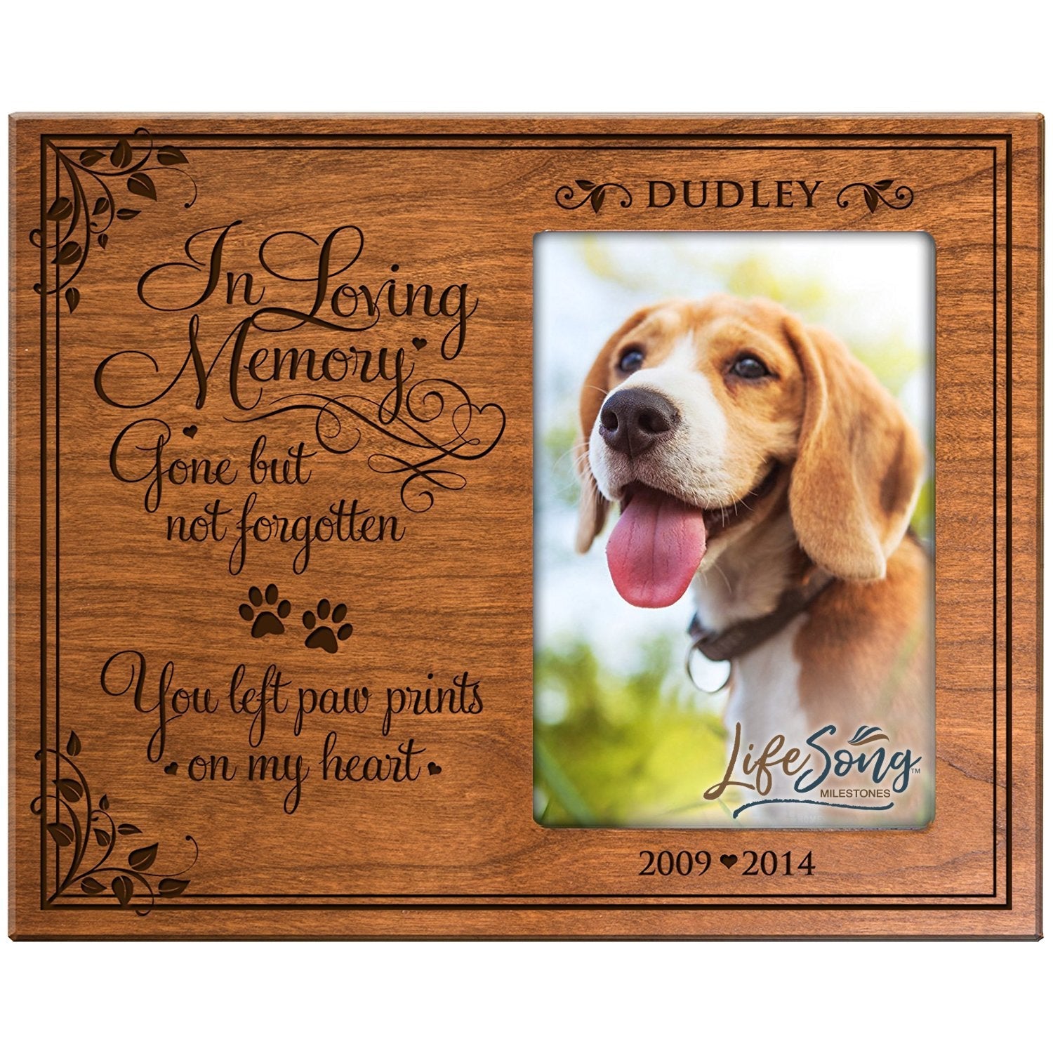 8x10 Cherry Pet Memorial Picture Frame with the phrase "Gone But Not Forgottren"