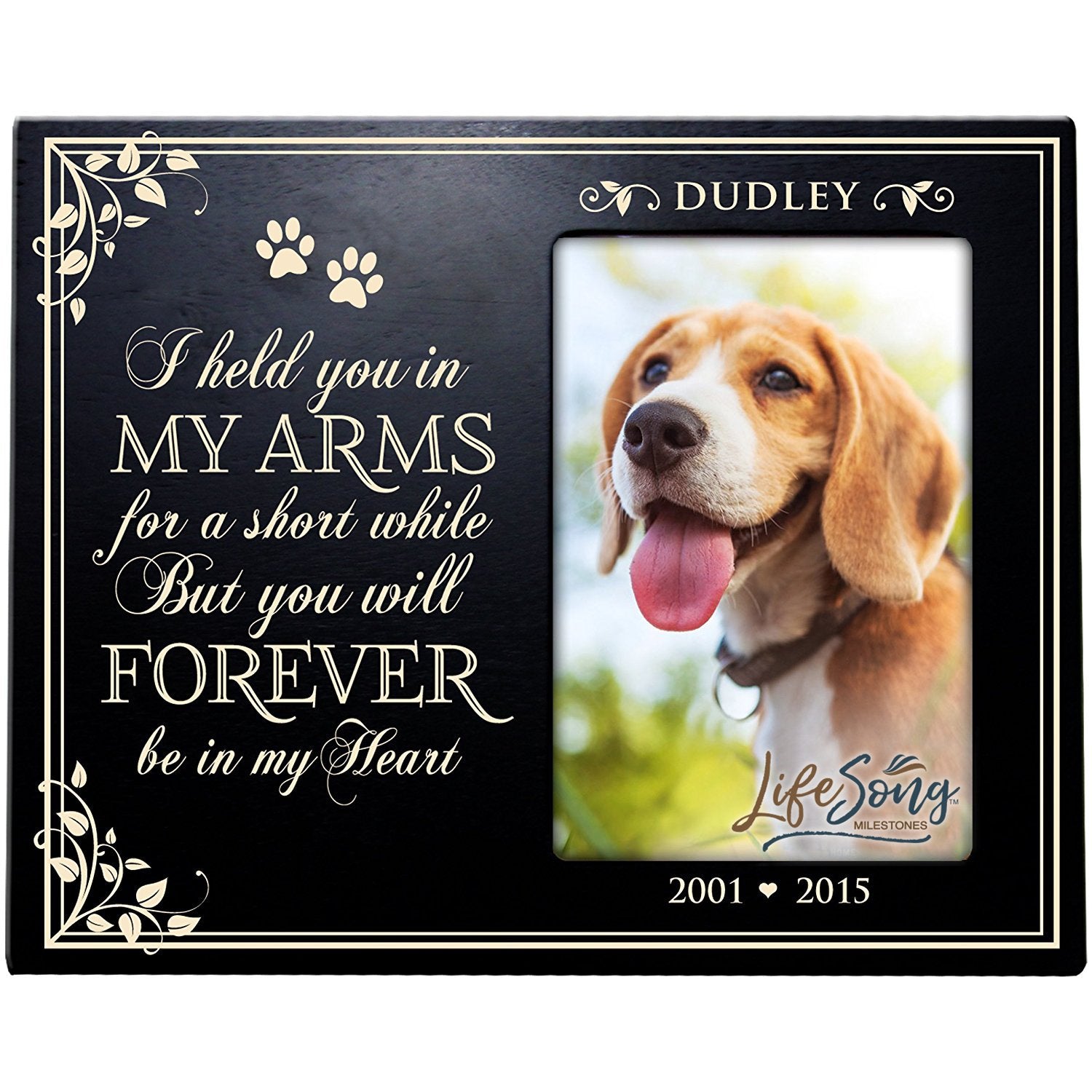 8x10 Black Pet Memorial Picture Frame with the phrase "I Held You In My Arms"
