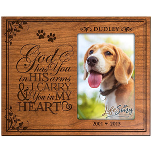 8x10 Cherry Pet Memorial Picture Frame with the phrase "God Has You In His Arms"