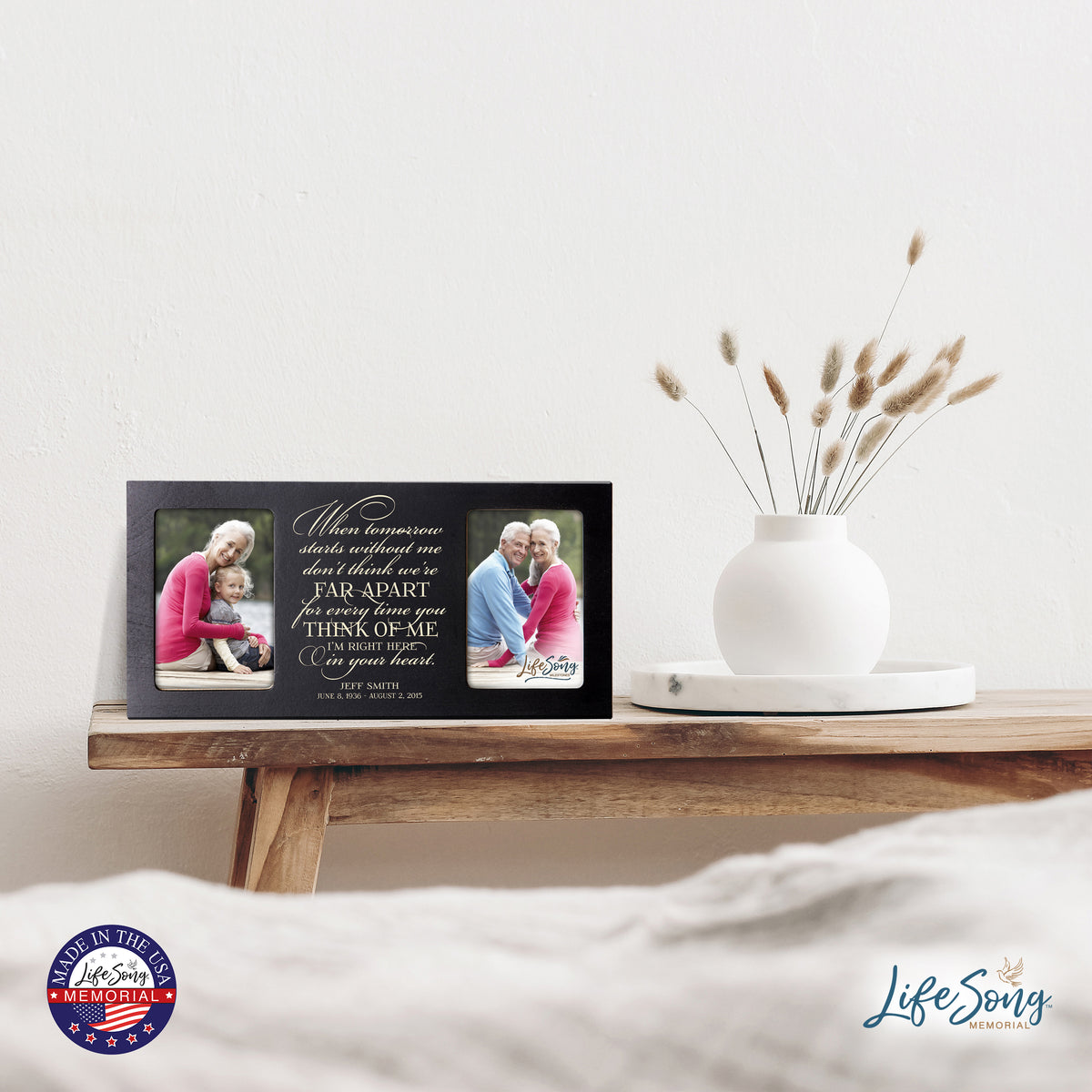 Custom Wooden Memorial Double Picture Frame holds 2-4x6 photo - In Your Heart