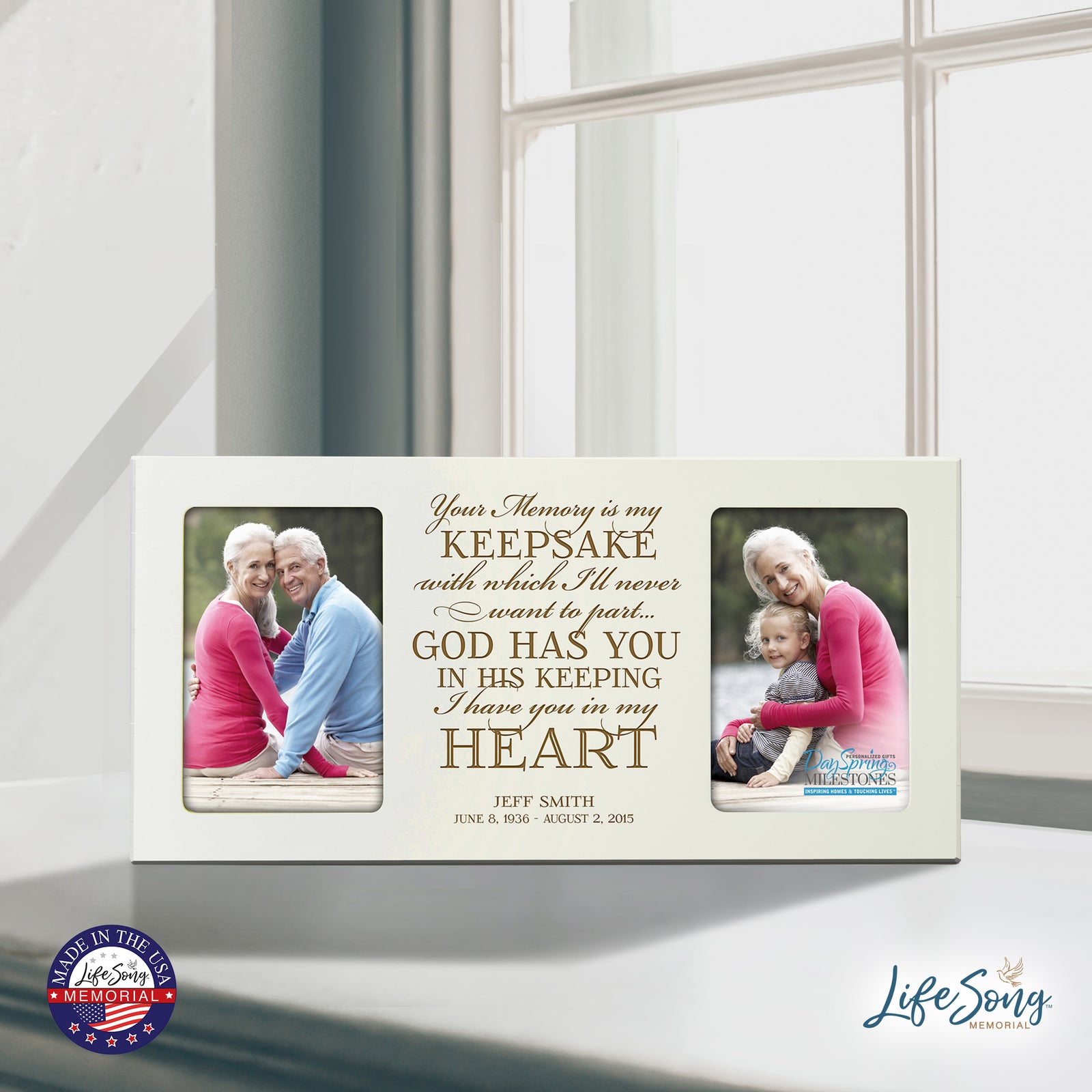 Custom Wooden Memorial Double Picture Frame holds 2-4x6 photo - Your Memory