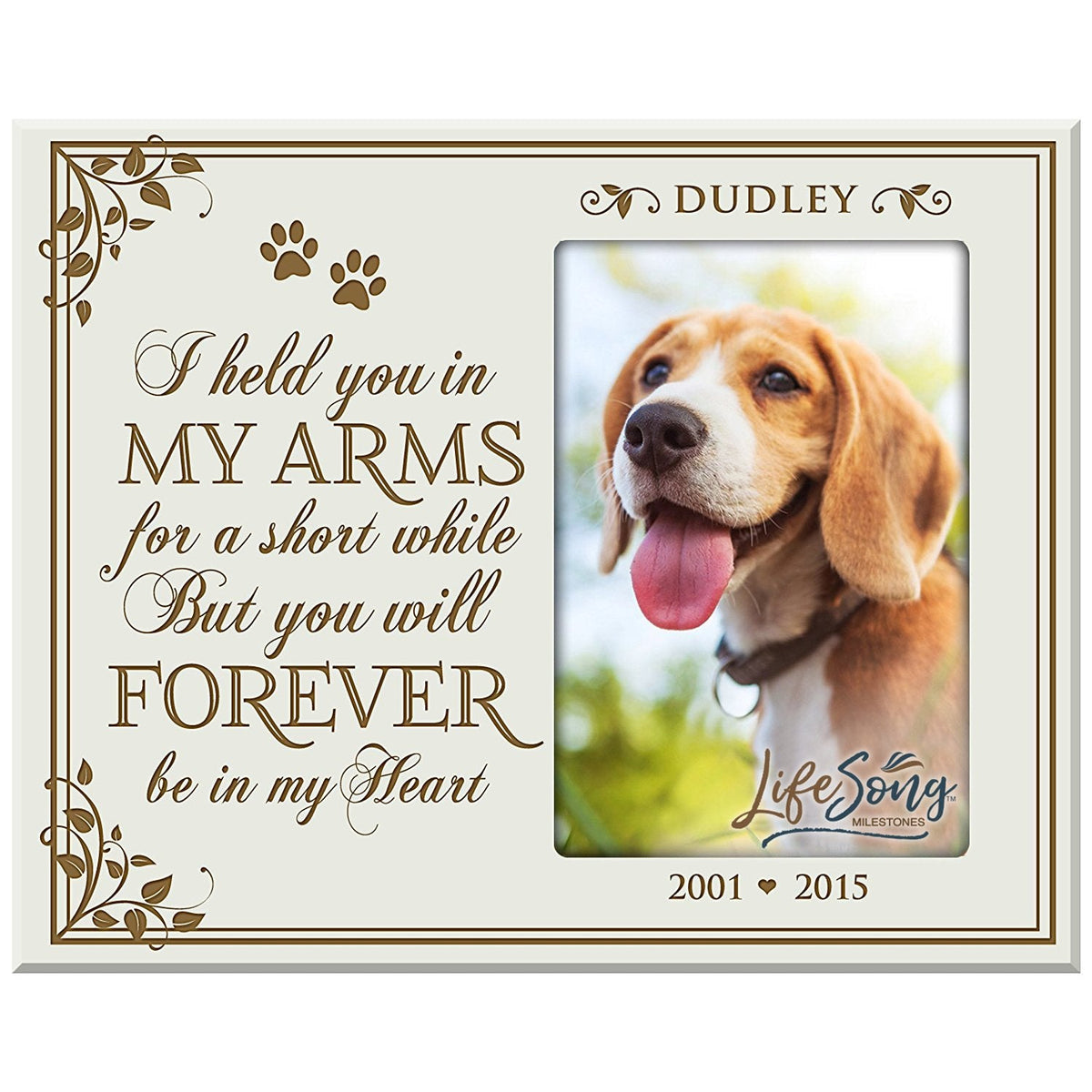 8x10 Ivory Pet Memorial Picture Frame with the phrase &quot;I Held You In My Arms&quot;