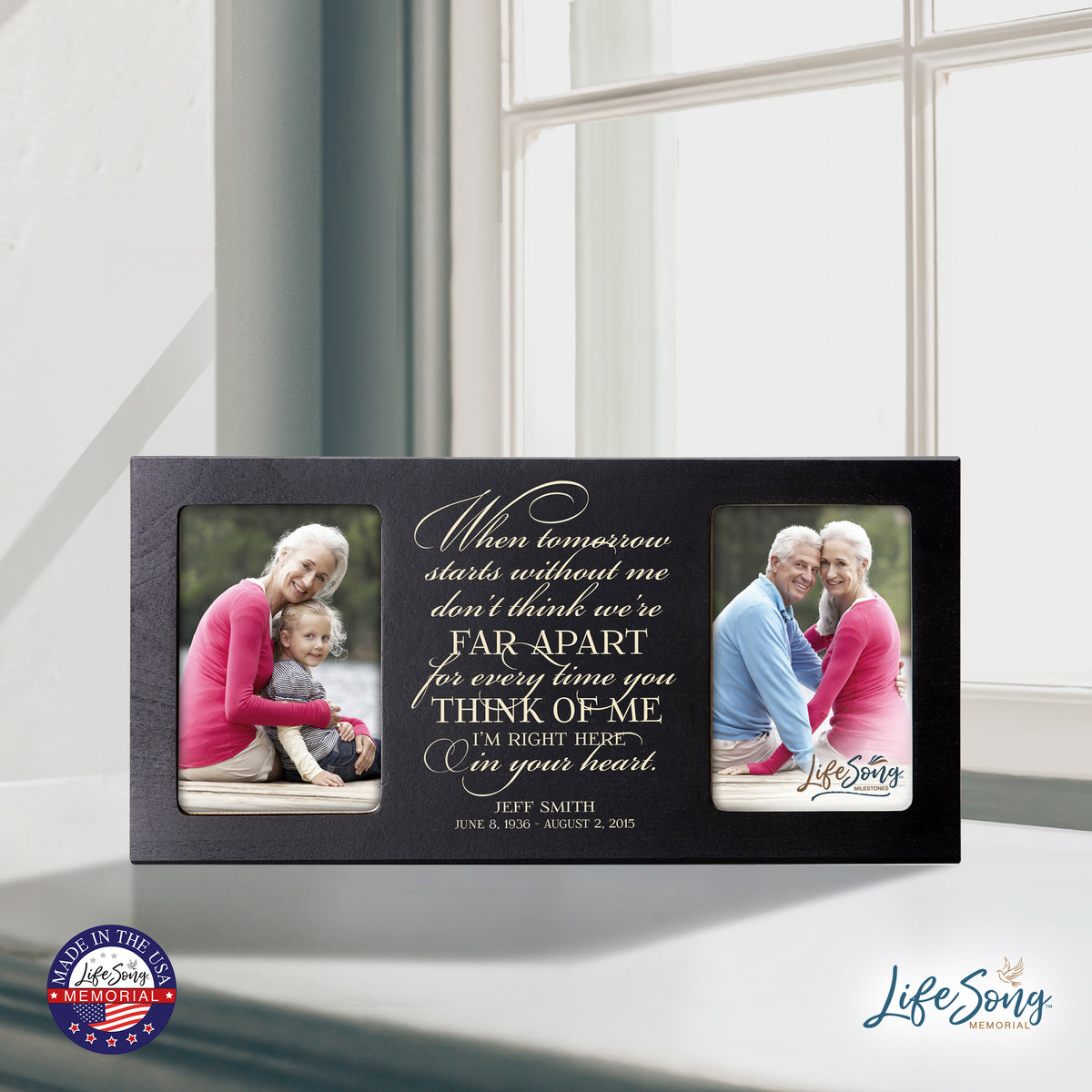 Custom Wooden Memorial Double Picture Frame holds 2-4x6 photo - In Your Heart