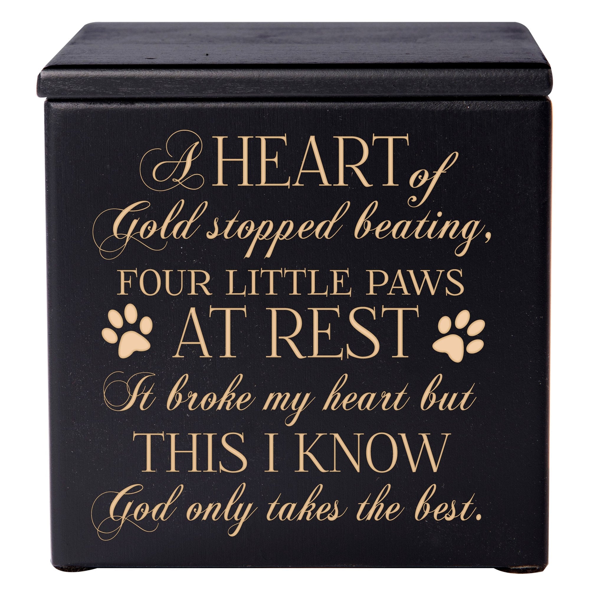 Black Pet Memorial 3.5x3.5 Keepsake Urn with phrase "Heart of Gold"