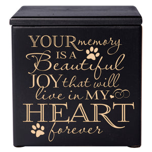 Black Pet Memorial 3.5x3.5 Keepsake Urn with phrase "Your Memory Is A Beautiful Joy"