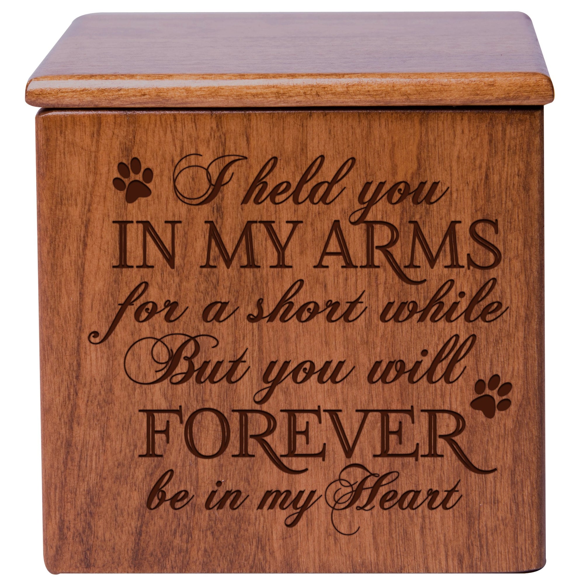 Cherry Pet Memorial 3.5x3.5 Keepsake Urn with phrase "I Held You In My Arms"