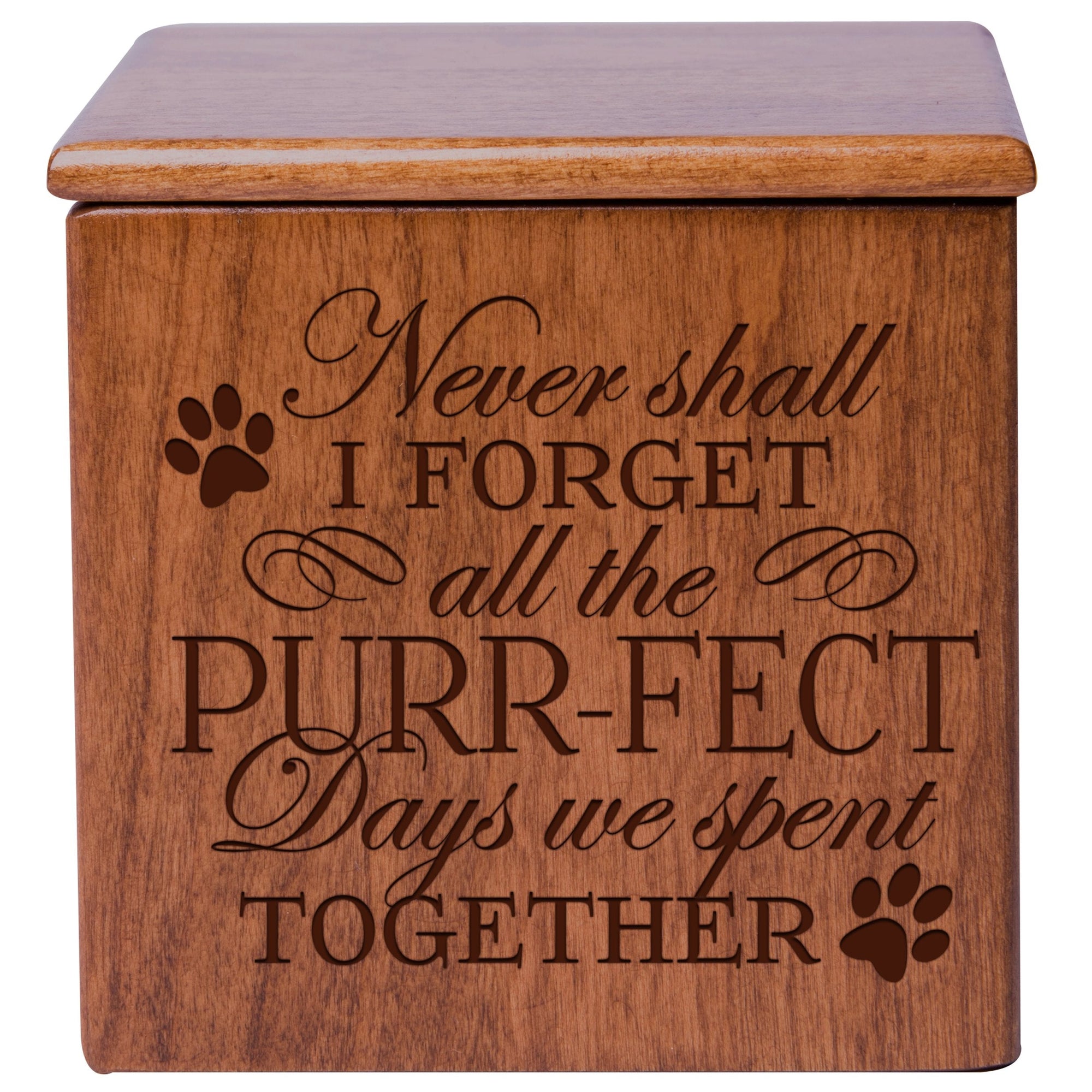 Cherry Pet Memorial 3.5x3.5 Keepsake Urn with phrase "Never Shall I Forget"