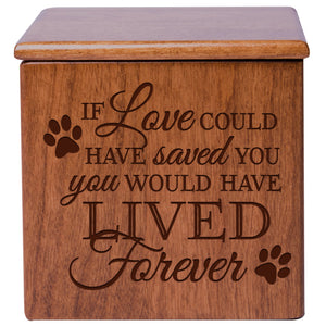 Cherry Pet Memorial 3.5x3.5 Keepsake Urn with phrase "If Love could Have Saved You"