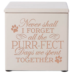 Ivory Pet Memorial 3.5x3.5 Keepsake Urn with phrase "Never Shall I Forget"